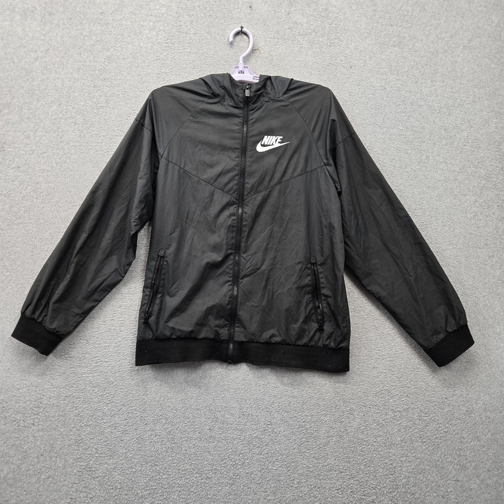 Nike Women Jacket XL Black Activewear Zipper Pockets Full Zip Windrunner READ